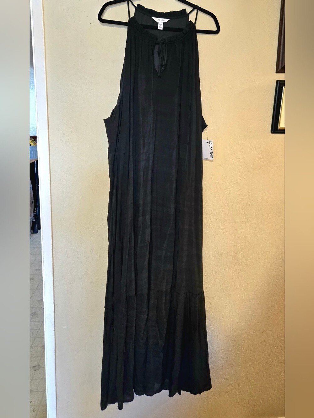 Nine West NWT Mineral Black Tiered Peasant Keyhole Maxi Dress Plus Size 5X